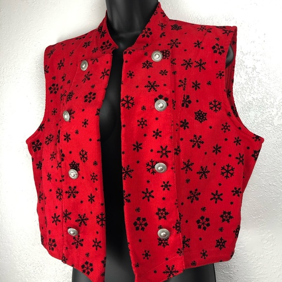 VINTAGE CACTUS FLOWER Christmas vest red snow Sz M - Picture 2 of 14